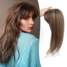 刘海夹式假刘海，带发片，360°全方位覆盖，自然黑色空气刘海，适合日常佩戴的弧形刘海