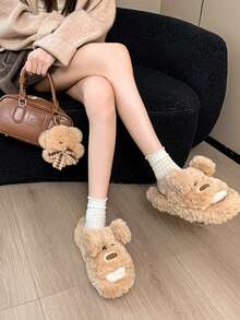 Modne, puszyste kapcie damskie, nowe, jesienno-zimowe, urocze kapcie domowe z kreskówek, ciepłe kapcie domowe, klapki z paskiem