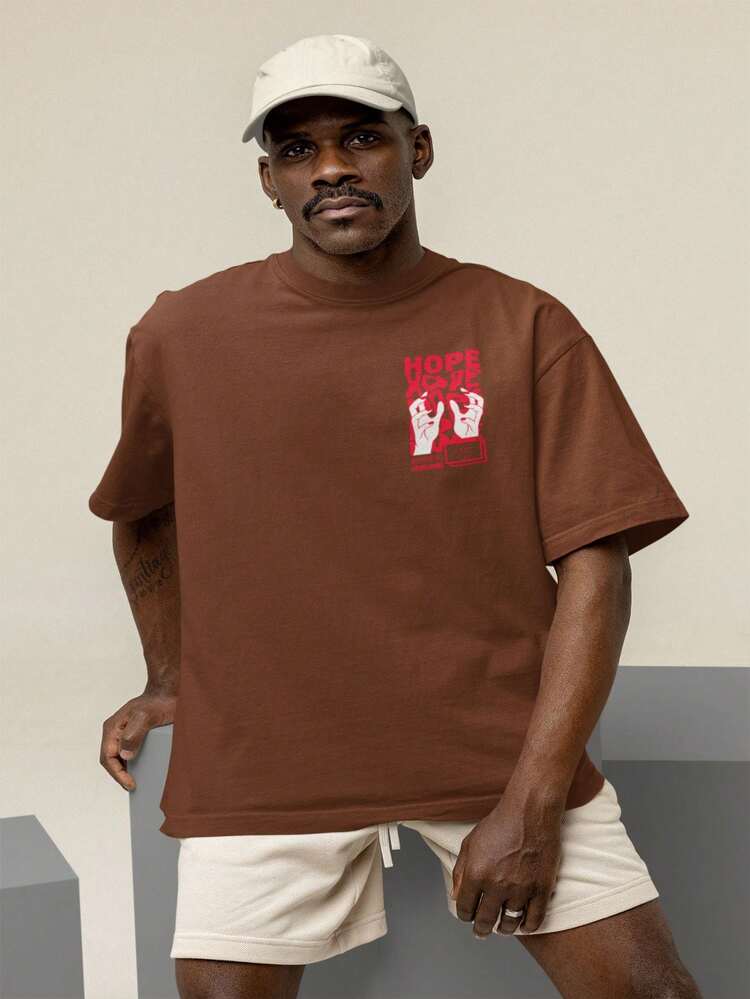 Oversized T-Shirt, High Neck, Streetwear, 100% Cotton, Urban Style, Casual Workout, Black,  And Brown, Printed, Large Fit - Brown and Red - View 2