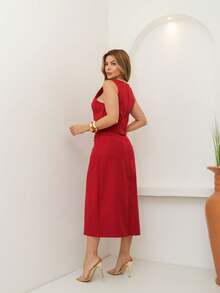 Women's Cropped Top And Tailored Skirt Set - Color caoba - Ver 4