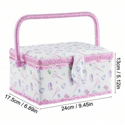 Hobby Gift Sewing Storage Box, Filled Sewing Box With Tray, Craft & Hobby Organizer, Portable Storage For Sewing, Quilting & Scrapbooking, 24 X 17.5 X 13 Cm