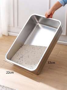 1个不锈钢猫砂盆，加高侧边，加厚防溅，易于清洁，适用于猫咪 - 銀色 - 查看 9