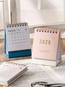 1pc 2026 Minimalist Compact Desk Calendar, Portable Solid Color Desk Decor, 2025.7 - 2026.12 Mini Calendar, Back To School, Learning Supplies, School & Office Desk Decoration, Gift For Friends, Back To School Season - Multicolor - View 3