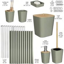 Clara Clark Bathroom Accessories Set - Bathroom Set, Bathroom Accessory Set, Shower Curtain Set, Toilet Brush, Trash Can & Soap Dispenser - Black - 20PC