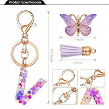 JINGUAZI Initial Letter Keychains For Women Tassel Butterfly Pink Purple Cute Car Keychain For Wallet Backpack Bag Charm{Inchcolor_nameinch:InchV-Purpleinch} - V-紫色 - 查看 4