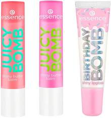 essence - Pack 3 Labiales Brillantes JUICY BOMB: One in a Melon, Time to Pitaya (2.5 g c/u) & Gloss Birthday Bomb Cake My Day (10 ml), Labios Suaves, Voluminosos y Superbrillantes - 1 - Ver 1