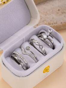 4件套时尚奢华无限符号水钻戒指套装，适合女性日常佩戴（不含礼盒） - 戒指 - 查看 15