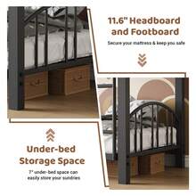 Metal Twin Bunk Bed, Heavy Duty Bunkbeds Frame With Arched Guardrail And Safety Ladder, Space-Saving Sturdy Bed For Kids Boys Girls, No Box Spring Needed - màu đen - Xem 5