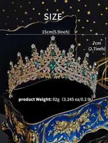 婚禮時尚珠寶套裝 新娘飾品 水鑽皇冠 華麗項鍊耳環 4件組 新娘禮服派對萬聖節適用 - 綠色 - 查看 4