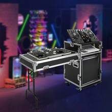 CNCEST 12U PA DJ Rack With DJ Table Top, DJ Work Table, Casters, Pro Tour Grade, Audio Rack/Road Case Vertical Rack Recording Studio Cabinet Racks For DVD Players, DJ Signal, 25.3*21.5*27.4in - Black - View 4