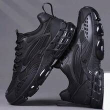 Men's Low-Top Sneakers - Lightweight Shock-Absorbing Sports Shoes, Lace-Up Fitness Shoes, Anti-Slip TPU Outsole, Suitable For Running, Casual And Various Occasions - Minimalist Design For All Seasons, Black - Breathable Fabric Lining, Multifunctional Shoes, Fashionable Style, Secure Closure, Athletic Shoes, Active Lifestyle - Black - View 1