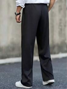 Plus Size Men's Casual Versatile Commuter Solid Color Straight Leg Pants - Black - View 2