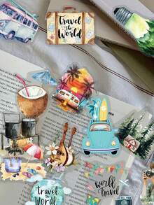 50 pezzi Adesivi da viaggio romantici, in materiale PET, carini e divertenti con disegni di globi e foreste, perfetti per decorare album di ritagli, bottiglie d'acqua, laptop, valigie per feste, scrivanie e regali per le vacanze - Multicolore - Visualizzare 2