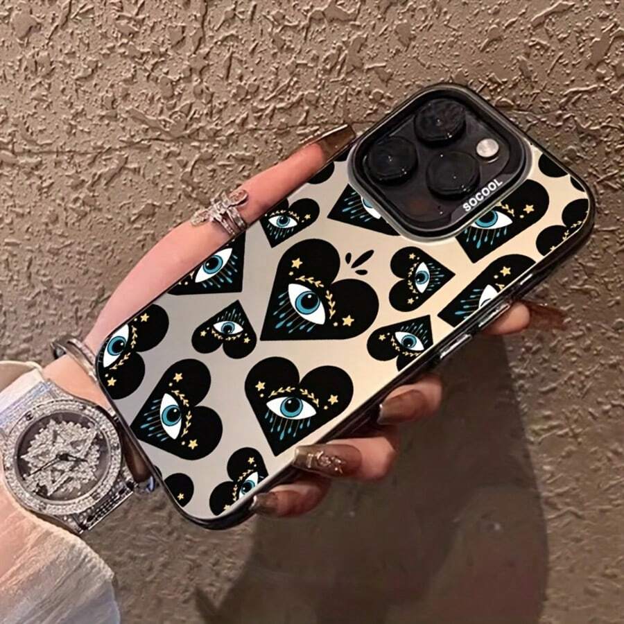 1pc Premium Full Screen Heart & Eye Pattern Protective Case Compatible With IPhone 7 8 Plus X XR XS MAX 11 12Pro 13 14 15 Plus 16 Pro Max, Anti-Drop Ultra-Thin Hard Face Cover TPU Protective Phone Case - Excellent Gift! - Multicolor - View 1