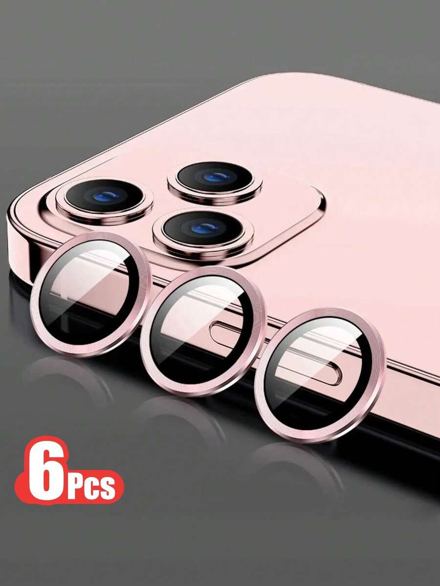 Yezodawee 6片装相机镜头保护膜 - 9H钢化玻璃金属独立环保护盖，高清透明，兼容 17 Pro Max/17 Pro/17 Air/17/15 Pro Max、14 Plus、13、12、11、15 Pro、15 Plus、14 Pro（6.1英寸和6.7英寸） - 6pcs Pink - 查看 1