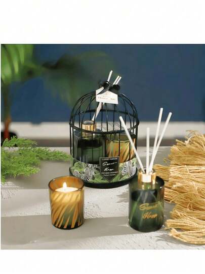 Porta-velas perfumado, decoração em gaiola de ferro, para uso interno, decoração de casamento, arranjo de ambientes para casamentos, inclui velas perfumadas sem chama. É um conjunto aromático sofisticado ideal para presentear amigos, pode ser usado como presente de Natal ou também é adequado para decoração de casa.