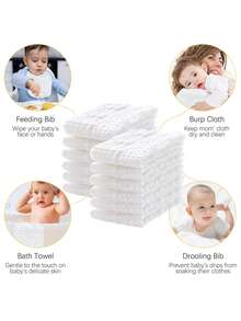 12pcs Baby Towel Set – Hospital-Bag Essentials Unisex Newborn Solid-Color Burp Cloths, Bath Towels And Washcloths For Boys And Girls. Six-Layer Ultra-Absorbent Fabric For All-In-One Use: Feeding, Bathing, Hand-Drying, Sweat-Wiping, Pillow Cover, Burping And Nursing. - White - View 4