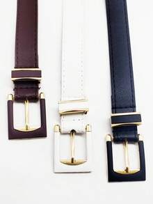 3-Piece Leather Belt With Buckle, 2.3cm - 黑+白+暗棕 - 查看 5