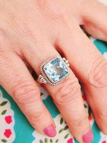 1pc Vintage Charm Blue Cubic Zirconia Ring, Women's Silver Birthstone Ring, Wedding Engagement Promise Ring, Birthday & Valentine's Day Gift - Silver - View 2