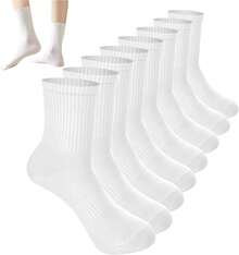 8 Pares Calcetines Deportivos para Hombre y Mujer, Calcetas Deportivas de Poliester, Calcetas Mujer Delgados de tobillo, alto ligero Calcetas calcetas largas mujer para correr, Futbol,Gym - Blanco y negro A - Ver 1