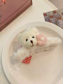 1个可爱毛绒泰迪熊发夹，甜美女孩发夹，时尚动物发爪夹，秋冬季时尚发饰，送礼必备，日常通勤时尚配饰，可爱熊猫/青蛙/兔子/小鸡发夹，秋季女士度假穿搭发饰 - 彩色 - 查看 14