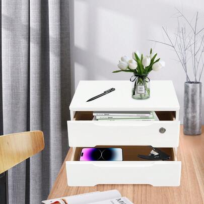 2-Schubladen-Schreibtischorganizer mit Schloss Massivholz-Aufbewahrungsschrank für Büro und Zuhause