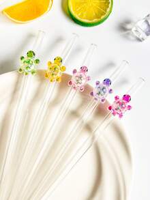 1支/1套可重复使用的玻璃吸管，带海龟吊坠，可爱可弯曲透明玻璃吸管，带清洁刷，适用于厨房配件、水杯、冷饮、奶茶、咖啡、果汁、冰沙、厨房、餐厅、鸡尾酒会、返校季、送给女朋友/男朋友、父母、朋友的礼物、节日用品。 - 款式1 - 查看 5