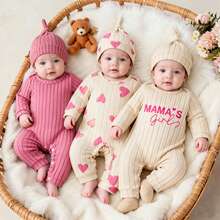 Bhchntiy 6件套女婴秋季新款爱心印花、妈妈宝贝英文字母及纯色连体衣和帽子休闲时尚套装 - 彩色 - 查看 4
