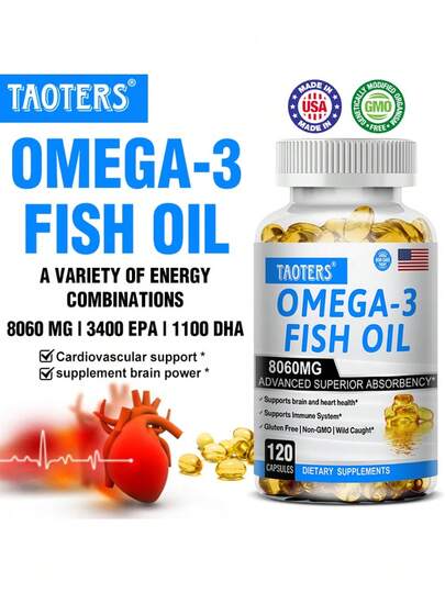 Suplemento de aceite de pescado - 3400 mg de EPA + 1100 mg de DHA + Luteína + Vitamina D3 - 120 cápsulas blandas