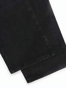 Womens Casual Black Denim Ripped Straight Leg Jeans With Pockets And Zipper Long Plain Style - 黑色 - 查看 11
