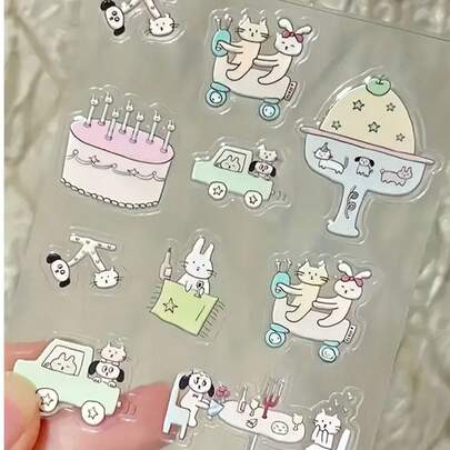 1张可爱动物朋友3D蛋糕装饰贴纸，适用于装饰手机、平板电脑和电脑，剪贴簿用品，剪贴簿文具贴纸