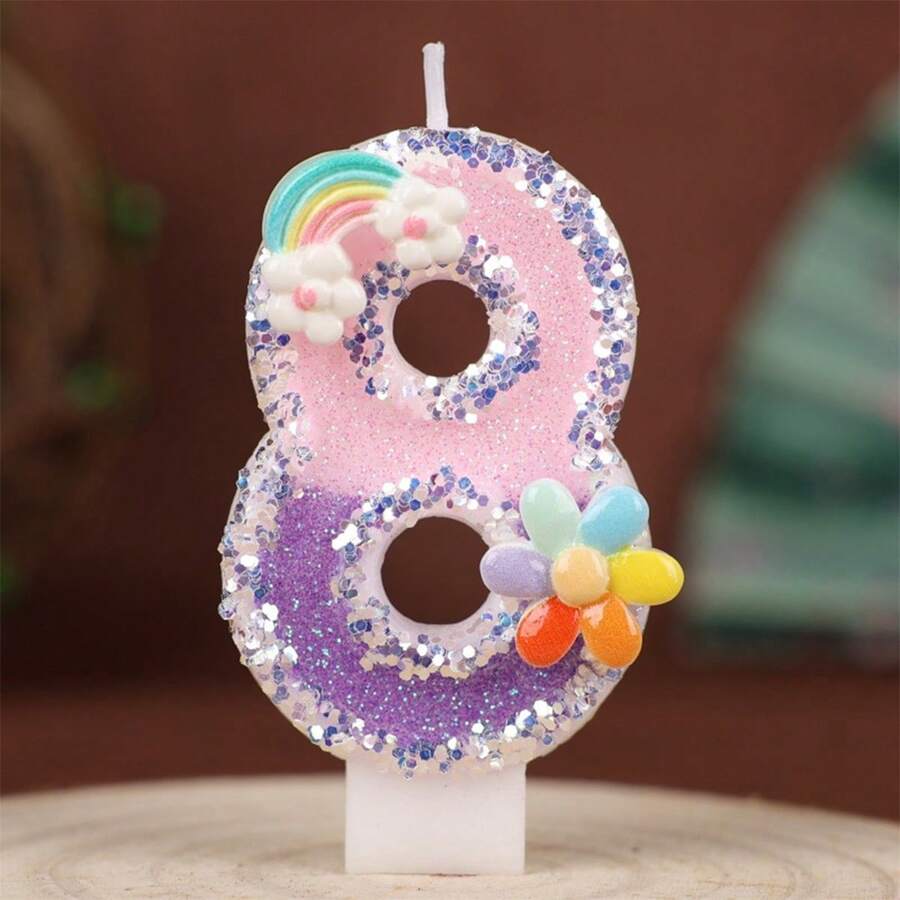 Velas con números de flores de arcoíris, velas para tartas de cumpleaños, decoraciones de cumpleaños para fiestas temáticas y celebraciones de aniversario. - Naranja - Ver 1