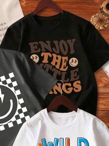 3pcs Young Boy Letter Print Short Sleeve T-Shirt Set - Multicolor - View 4