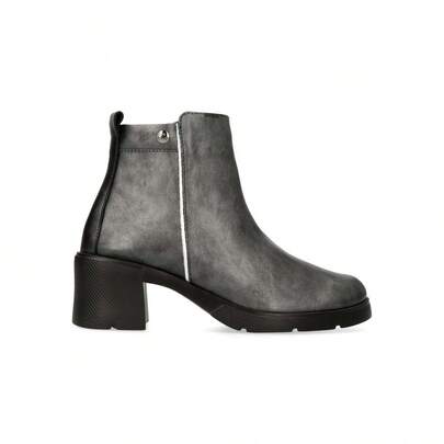 24 Hrs Botines piel confort tacón ancho, Botines tacón ancho de 5,5 cm para mujer - Modelo 26609 - Plomo - ✅ Entrega 24/72h a España (península)