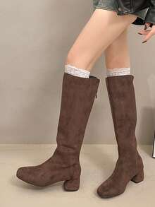 2025秋冬法式修身真皮高筒过膝长靴（女款） - 棕色 - 查看 4