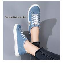 女士帆布鞋，低帮，厚底，休闲步行鞋，经典舒适平底时尚运动鞋 - 加厚藍色 - 查看 8