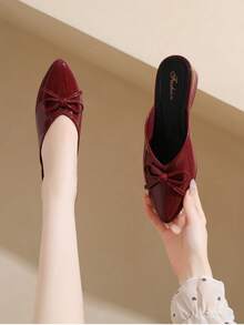Giày cao gót mũi nhọn thời trang bóng loáng có nơ trang trí cho nữ - Màu Đỏ Sâu - Xem 5