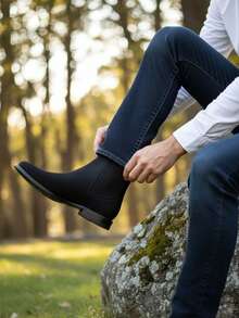 Botas vaqueras chelsea camel y negro para hombre en gamuza estilo charro clásico Negro y cafe, cómodas, duraderas y versátiles para uso diario Botines De Cuero Botin - Negro - Ver 2