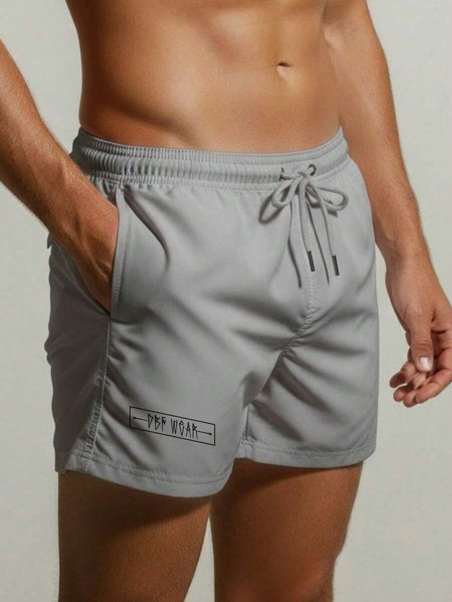 Men's Shorts Above The Knee In Plain Tactel Fabric - Comfortable, Lightweight Elastane Beach Shorts With Style, Attitude, Summer, Pool, Sportswear, Everyday Wear, Club Wear, 3 Pockets, Drawstring, Reinforced Fit - 灰色 - 查看 1