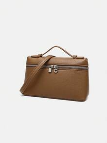 1pc Plain Litchi Pattern PU Leather Square Handbag, Women Fashion Small Shoulder Bag For Daily Commute - Multicolor - View 2