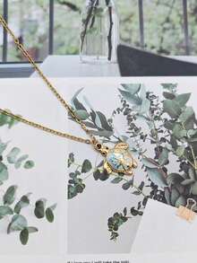 1件18K镀金不锈钢波西米亚蓝海龟吊坠项链，夏威夷海洋生物海滩度假颈链 - 金黃色 - 查看 5