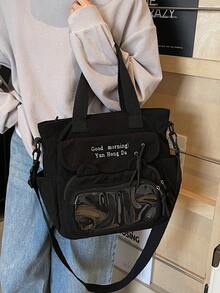 حقيبة كتف كبيرة السعة مزينة بالحروف الأولى، بتصميم جيب شفاف جديد، حقيبة مدرسية كورية متعددة الجيوب بأسلوب كوليج جديد، حقيبة كاجوال متعددة الوظائف للحمل عبر الجسم، حقيبة قماش مخملي متوسطة الحجم، حقيبة مدرسية بجيب شفاف من البي في سي لتخفيف الآلام، حقيبة مدرسية أدبية للمراهقين، حقيبة تسوق للطالبات، مناسبة للمراهقات وطالبات الجامعة، مثالية لحفظ الكتب والتسوق والتنقل والعودة للمدرسة وغيرها