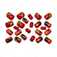 24 Romantic Maple Leaf Oval Short Nail Tips -  Euro-Style Chic Nails For Fall, Skin-Brightening To Make Hands Fairer, Cute Eye-Catching For Daily/Party Wear, Easy To Apply & Reusable Manicure Accessories, Lightweight Comfortable (No Bulky Feeling), Enhances Hand Slimness & Elegance, Versatile For Modern Stylish Outfits, Must-Have Nail Art For Elegant Women's Looks - 黃色 - 查看 7