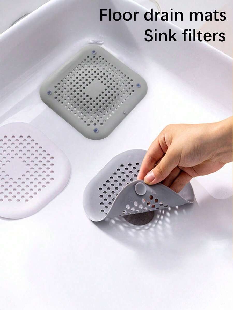 2个/1个带吸盘的排水口毛发收集器,TPR方形淋浴地漏盖,防水水槽过滤器,地漏毛发出口过滤器,适用于浴室、浴缸和厨房,浴室用品,家居装饰,返校季 - 彩色 - 查看 1