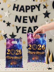 50个新年快乐礼品袋，彩色烟花时钟图案礼品包装袋，新年派对回礼袋，2026新年装饰，新年小礼品袋，新年购物袋，新年厨房包装用品，新年家居收纳袋，新年家居用品袋，新年房间装饰，派对回礼 - 新年煙火時鐘 - 查看 8
