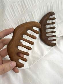 2-In-1 Massage Comb, Sandalwood Comb, 12-Tooth Wooden Comb, Multi-Function Comb, Five-Finger Comb, Wide-Tooth Comb, Health Comb, Sandalwood Massage Comb, Neck Massage, Scalp Acupressure Massage, For Hair Care - Multicolor - View 2