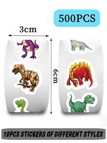 500 pegatinas de dinosaurio en rollo, calcomanías autoadhesivas de PVC para equipaje, monopatín, guitarra, portátil, scrapbooking, diario, funda de teléfono, manualidades DIY, formas irregulares de colores mixtos, de un solo uso - Multicolor - Ver 9
