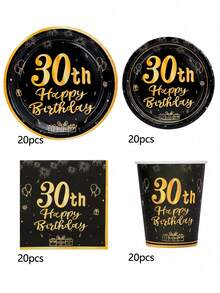 10 cái/50 cái/80 cái Đồ dùng tiệc sinh nhật lần thứ 30 Đen và vàng Đĩa giấy tiệc sinh nhật lần thứ 30 Đĩa ăn Đĩa tráng miệng Cốc Khăn ăn Bộ đồ ăn Chúc mừng 30 năm Trang trí Bộ khăn trải bàn Bộ đồ ăn cho Nam Nữ Anh ấy Kỷ niệm nghỉ hưu Quà tặng tiệc sinh nhật - 30 tuổi - Xem 11