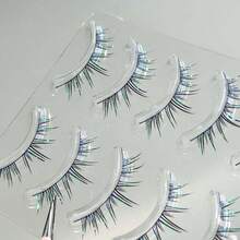 5 Pairs Colorful Ombre False Eyelashes - 12mm Black Base, One-Piece, Suitable For Cosplay/Christmas/Holiday Gifts, Natural Look