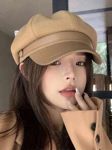 新款女士贝雷帽，韩版休闲八角帽，复古艺术报童帽，修饰小脸型，纯色休闲涤纶纤维帽，秋冬季 - 帽子 - 查看 6